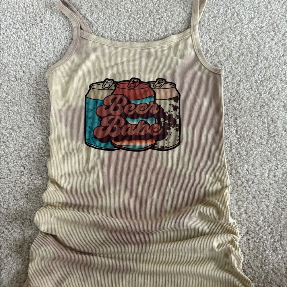 No Boundaries Ribbed Spaghetti Strap Tank in Light Beige with Mauve Trim